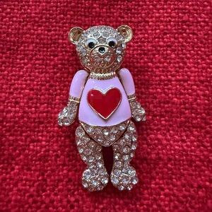 Sparkling Bear Brooch with Heart Teddy Bears lovers Valentine’s Day
